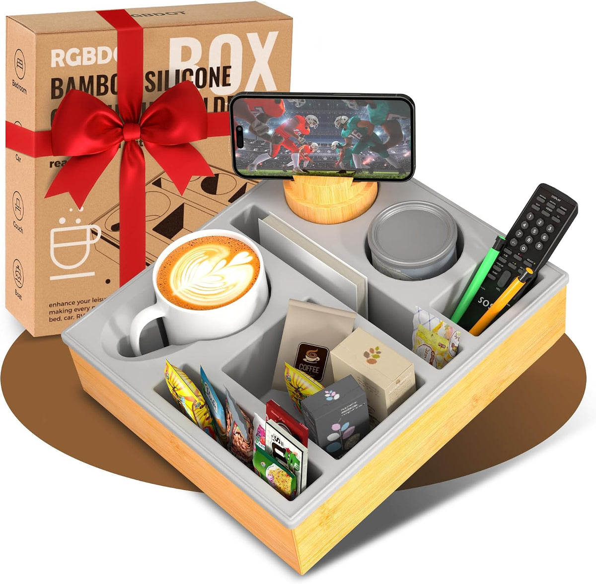Couch Cup Holder Tray - Couch Organizer Caddy, Silicone Beach Caddy with Cup ...
