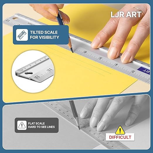 LJR ART 12 Inch Aluminum Cutting Ruler, Dual Scale Inch/Metric Measuring Tool - Image 3