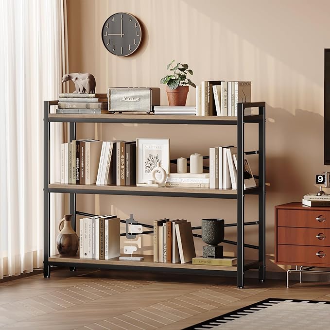 3 Tier Bookshelf 39.37" Width, Dorm Desk Hutch, Desk Shelf, Long Industrial - Image 2
