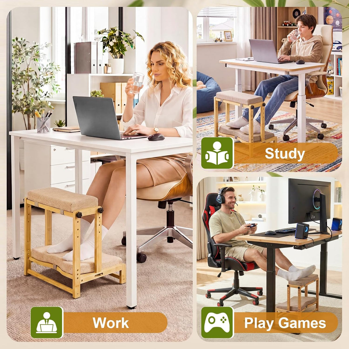 Adjustable Wooden Under Desk Footrest, Ergonomic Double Step Desk Foot Stool ...