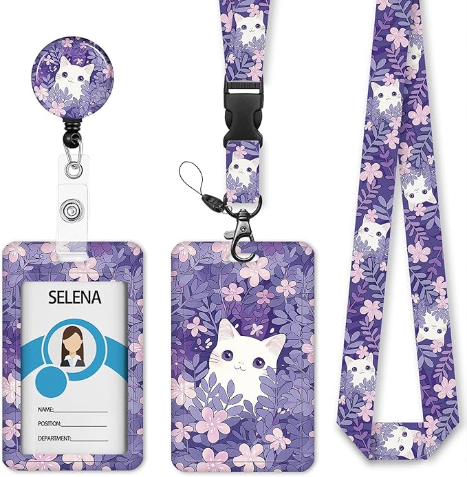 Cute Cat Badge Holder Retractable Lanyard, Lanyards by Mcapirivo