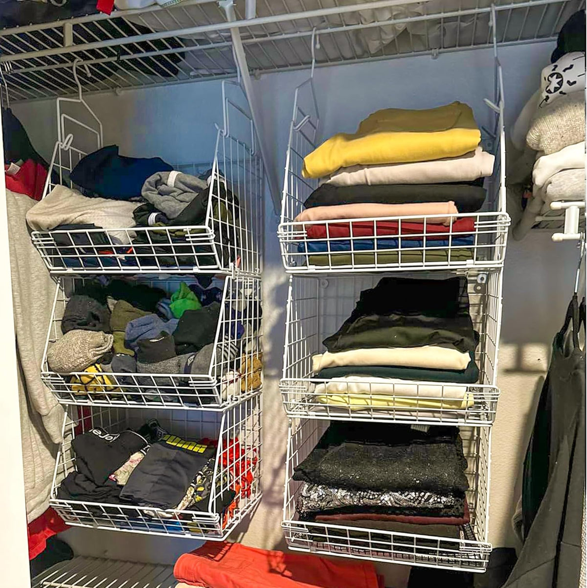 X-cosrack 3 Tier Foldable Closet Organizer, Clothes Shelves with 5 S Hooks, W...