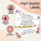 Personalized Return Address Labels Floral - High Gloss Custom Mailing Labels on Sheets - Self-Adhesive Return Stickers for Envelopes with Crisp Printing Design (50-1000)