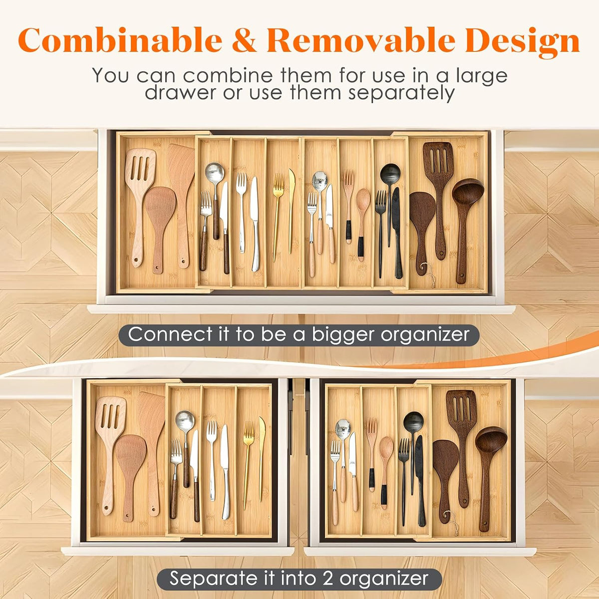 Kathfly Extra Large Drawer Organizer Kitchen Utensils Expandable 21.4 to 36 I...