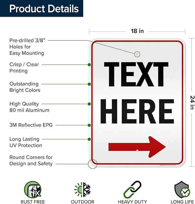 Custom Arrow, Custom Directional Sign, Right Arrow, 18x24 Inches, 3M EGP - Image 6