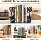 ENCIMART Metal Book Ends for Shelves, Kitchen Bookends Home Decorative Bookends for Heavy Books, Unique Cute Cookbook Organizer Book Holder for Kitchen Housewarming Cooking Book Lover Gifts, Black