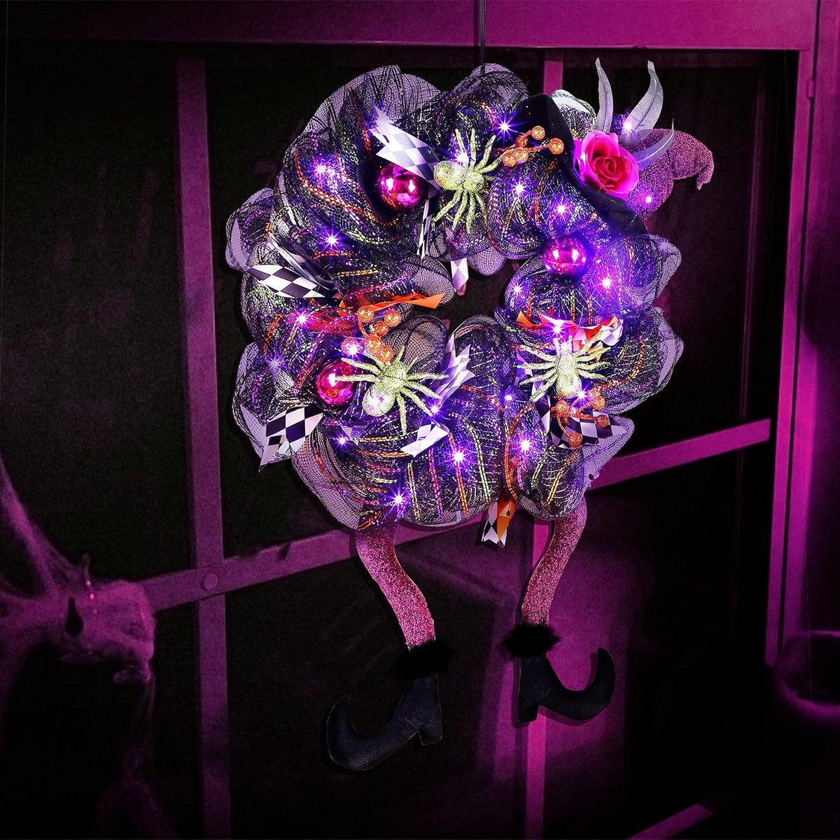 Lulu Home 18"x30" Halloween Wreath, Purple, 30 LED Lighted