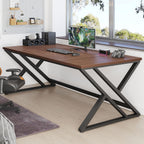 LVB Walnut Large Office Desk, Modern Long Wood Metal Computer Desk 78.7 in | Industrial Rustic Double Workstation Desk for Two People, Vintage PC Executive Work Study Writing Computer Table for Home