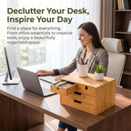 deayou bamboo desk organizer, 100% natural bamboo desktop on a desk or shelf