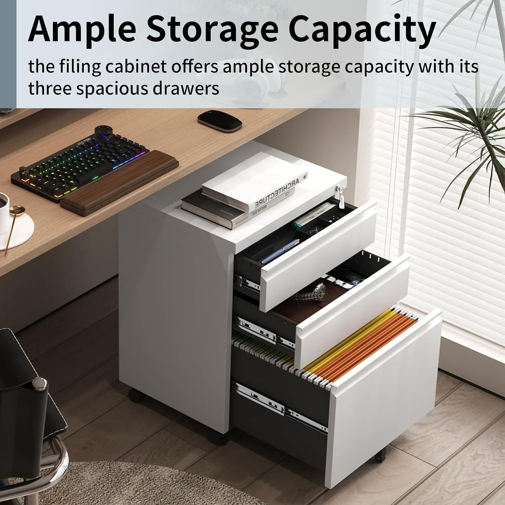 approgreent mobile file cabinet for home office, lockable showing dimensions