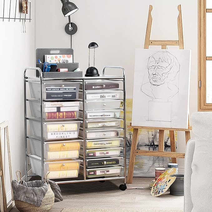 LDAILY 15 Drawer Rolling Storage Cart, Rolling Cart - Image 7