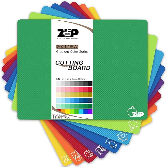 ZVP Plastic Cutting Boards for Kitchen, Flexible Cutting Mats, Colorful by ZVP