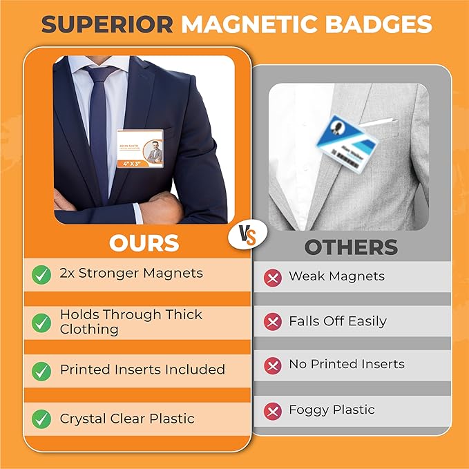 100 Pack of 4x3 Magnetic Name Badge Holders Customizable Magnetic Name Tags - Image 2
