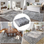 Rugcomf 9x12 Rug Washable Boho Soft Large Area Rug Non-Slip Faux Wool Vintage - Image 8