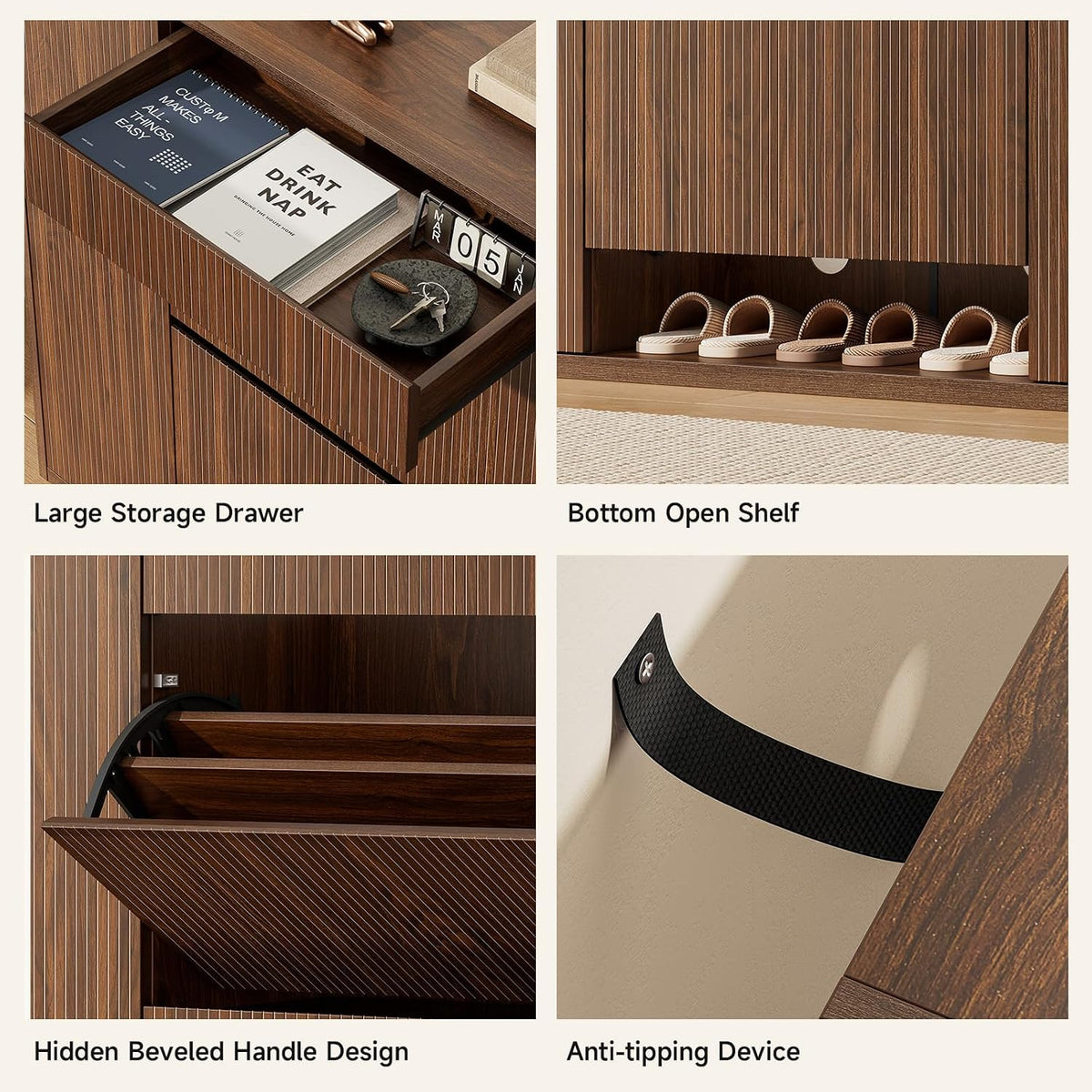 ONBRILL Large Shoe Cabinet with 2 Flip Drawers (3-Tier Each) & 2 Side Doors