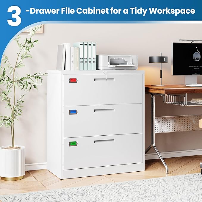 PEUKC 3 Drawer File Cabinet, Lateral Filing Cabinets - Image 7