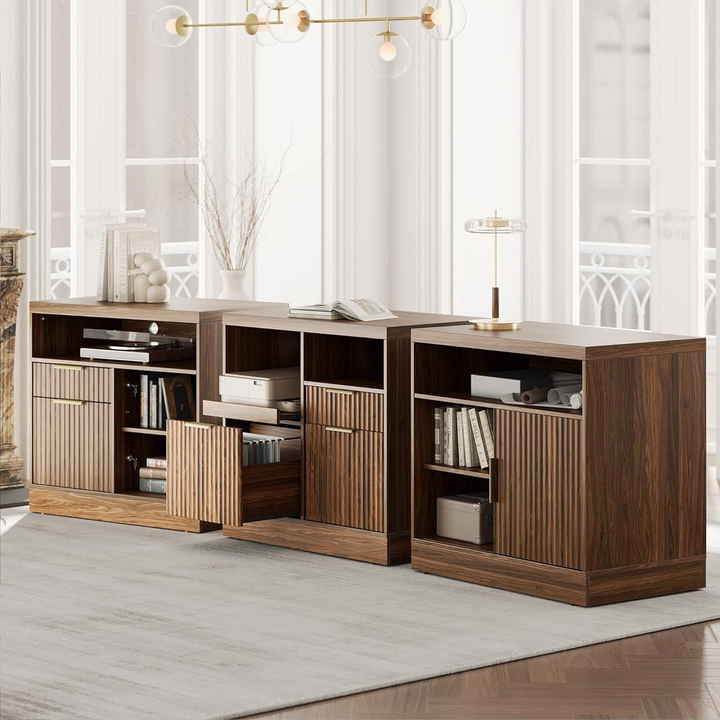 3 drawer file cabinet, fluted wood lateral filing, view 9