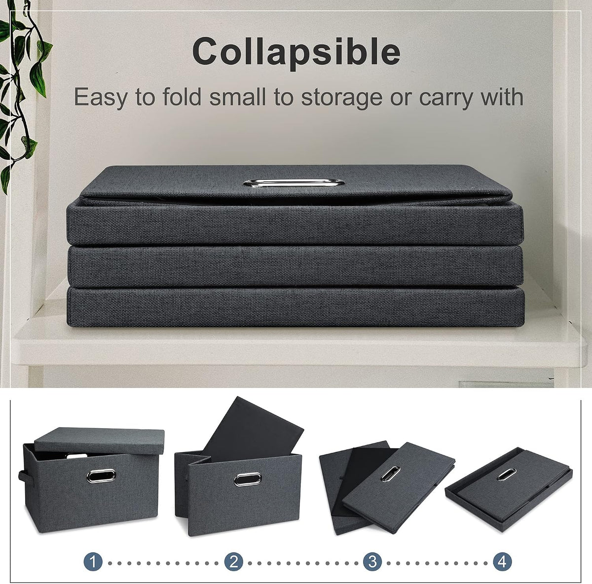 Graciadeco Medium 15" 21 Quart Collapsible Stackable Storage Bins with L...