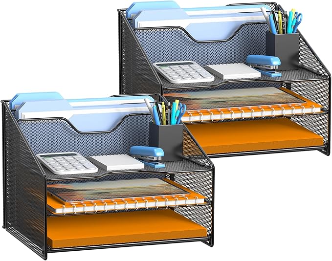 Samstar 2 Pack Mesh Desk File Organizer Letter Tray Holder, Desktop File Folder by Samstar