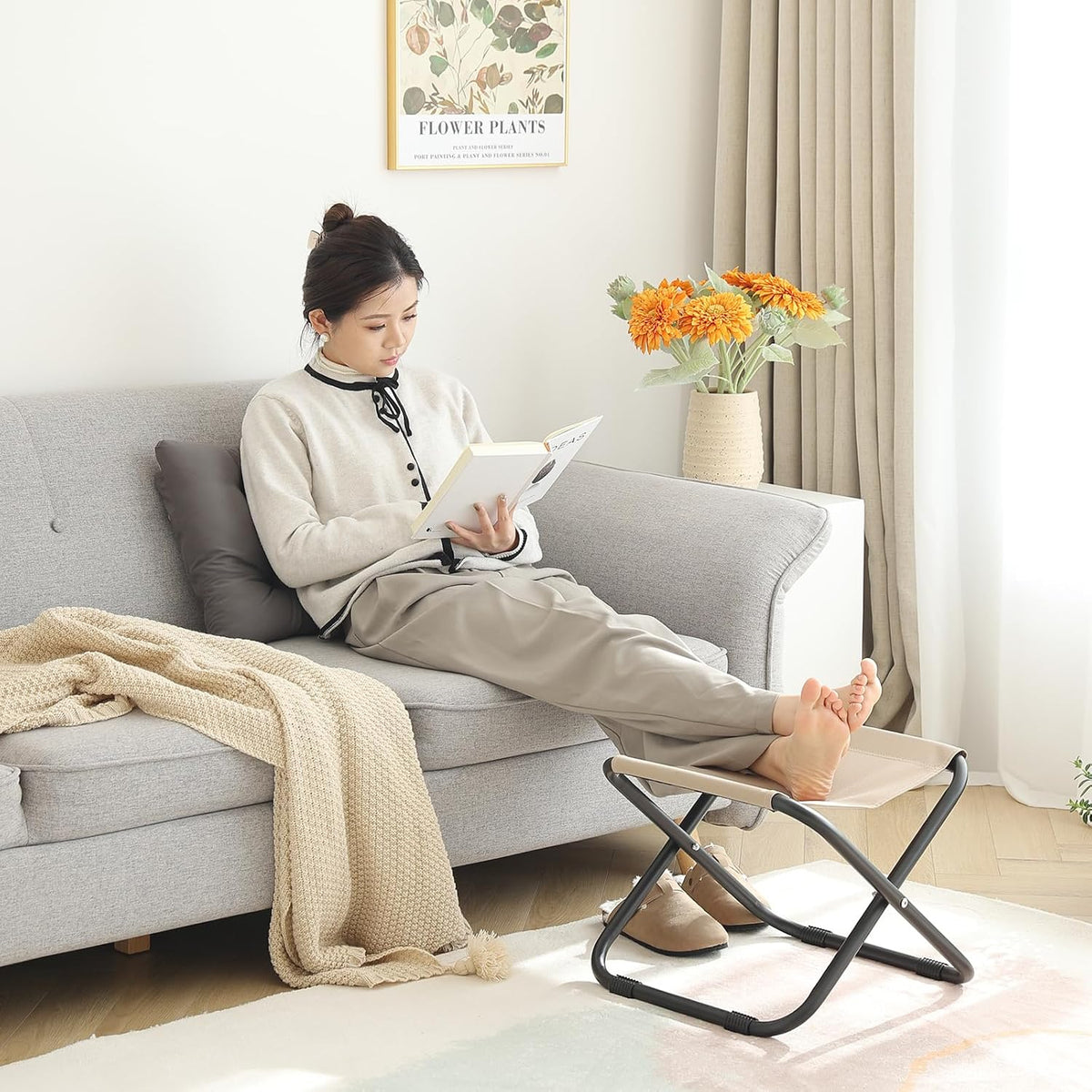 LITA Folding Ottoman, Upholstered Folding Foot Rest Stool for Living Room