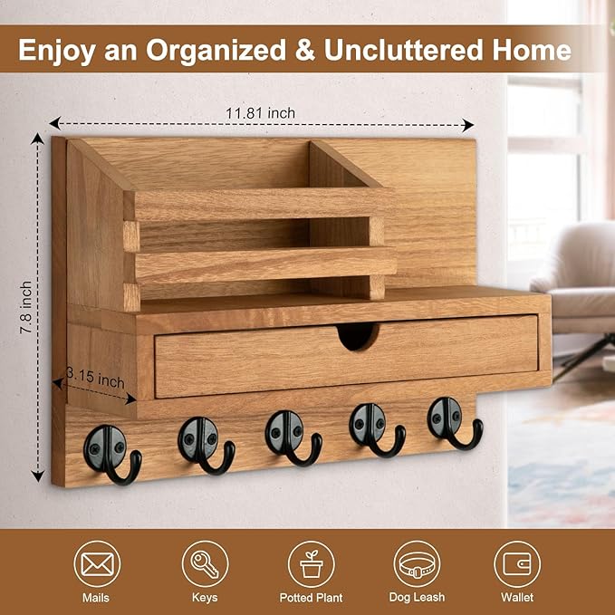 Lucundm Key Holder Wall Mount, Mail Holder - Image 2