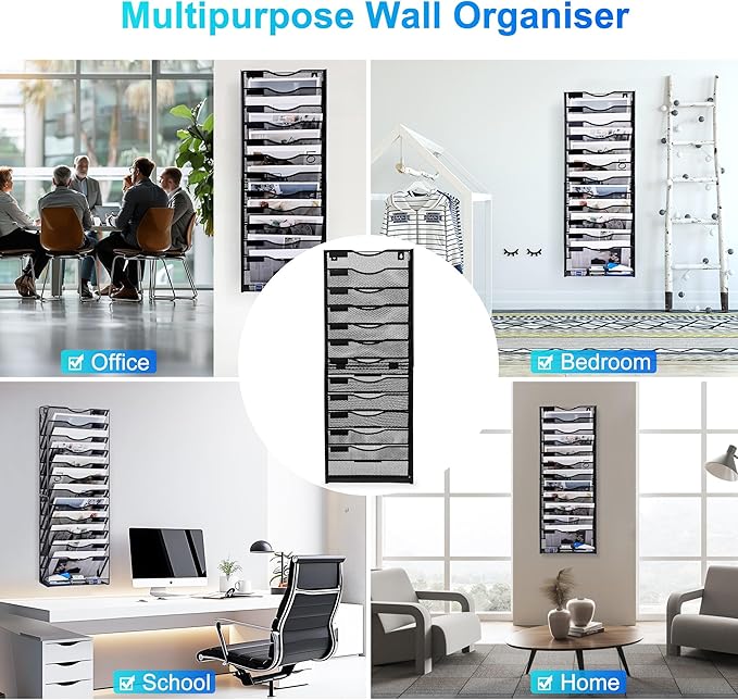Solinxe 12-Tier Wall File Organizer, Mesh Mail Organizer Wall Mounted Paper - Image 7