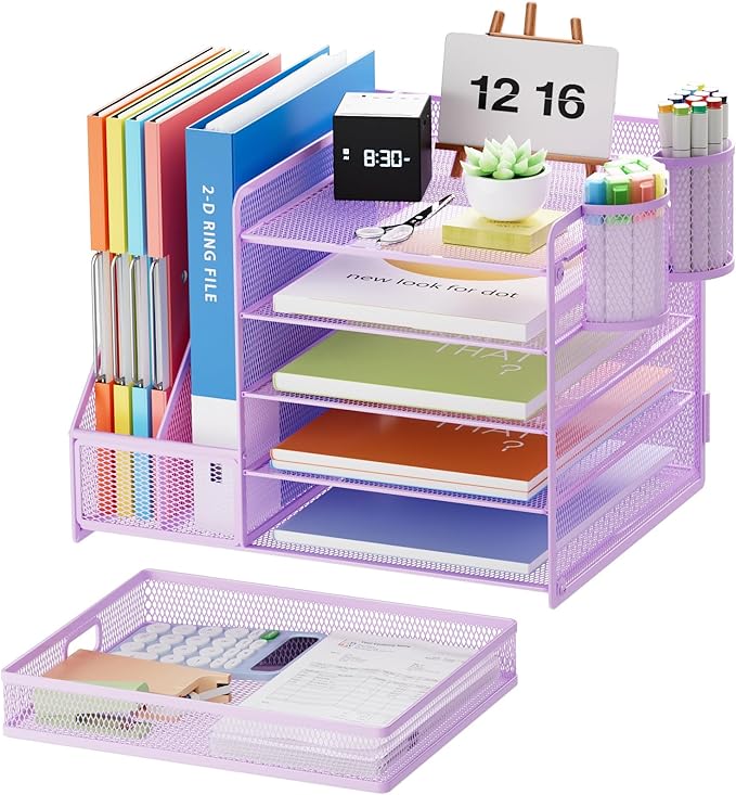 Marbrasse Desk Organizer with File Holder, 5-Tier Paper Letter Tray Organizer - Image 2