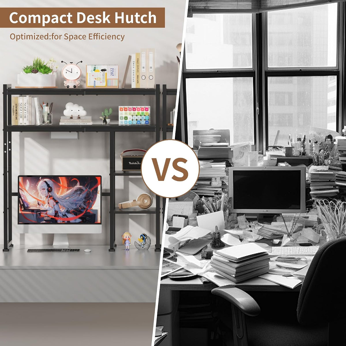 Aetheris Desktop Organizer Shelf, 30" Wooden Office Storage Rack, Displa...