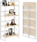 JSB No Assembly Folding Bookshelf, 4 Tier Industrial Metal Book Shelf by HomeFurniture