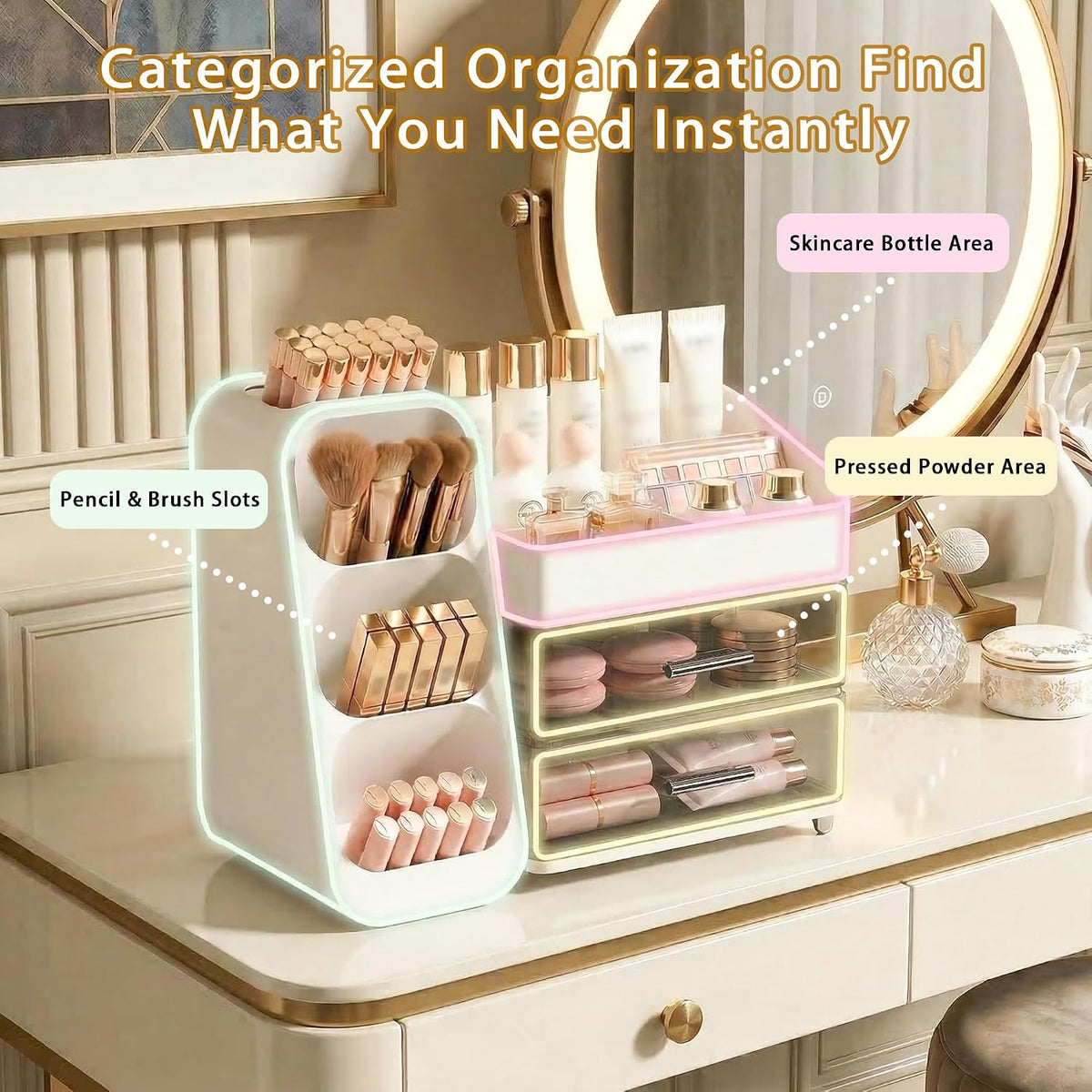 Large Capacity Makeup Organizer Countertop with Makeup Brush Holder for Vanit...