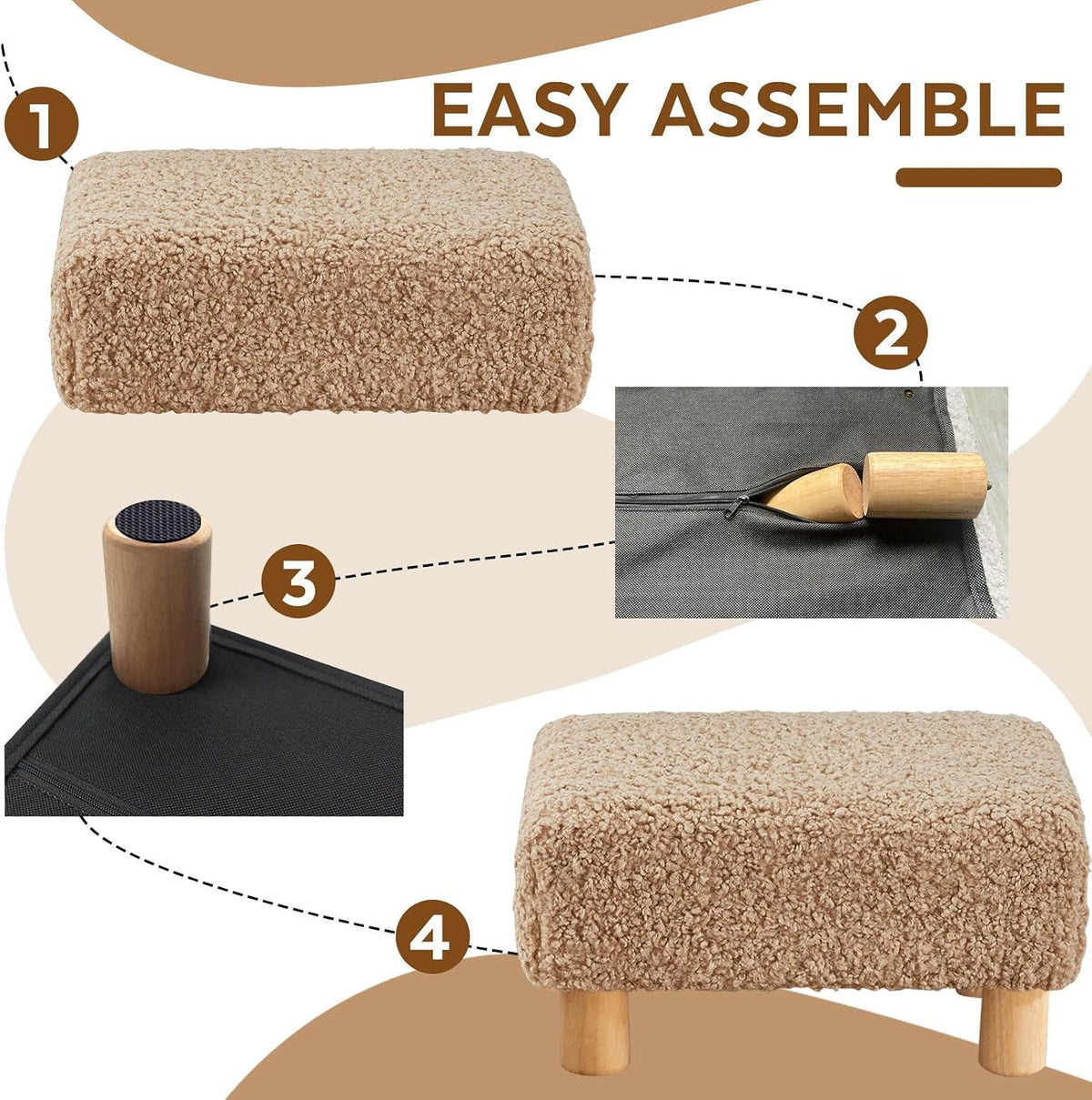 Small Foot Stool Ottoman, Sherpa Footstool Ottoman Foot Rest for Couch, Recta...