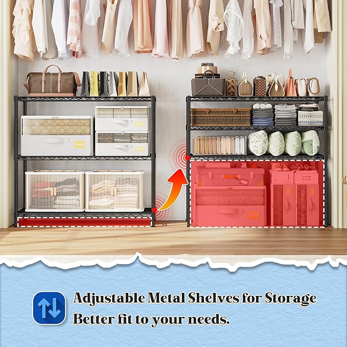 3- Shelf Metal Shelving Unit 35.6Wx14Dx36H, Adjustable Storage Shelves Heavy - Image 4