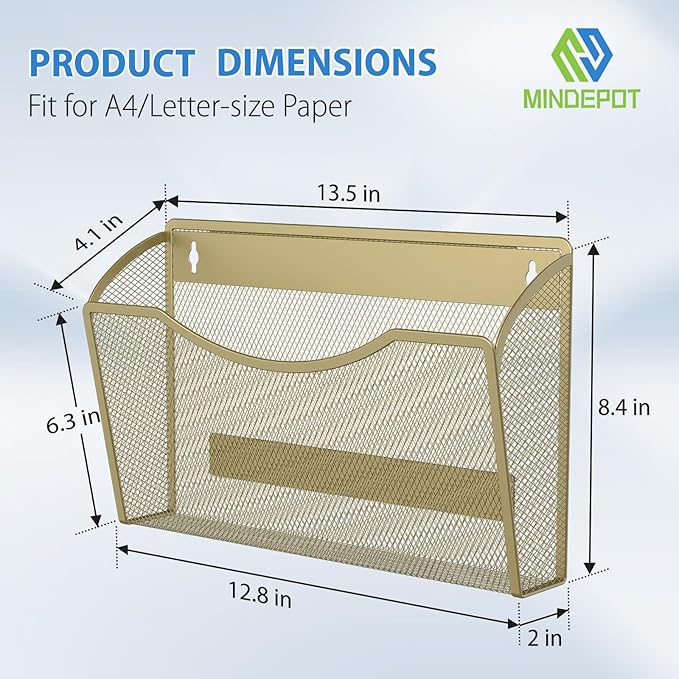 MINDEPOT Magnetic Wall File Organizer, Hanging Wall Mounted File Folder Binder - Image 2