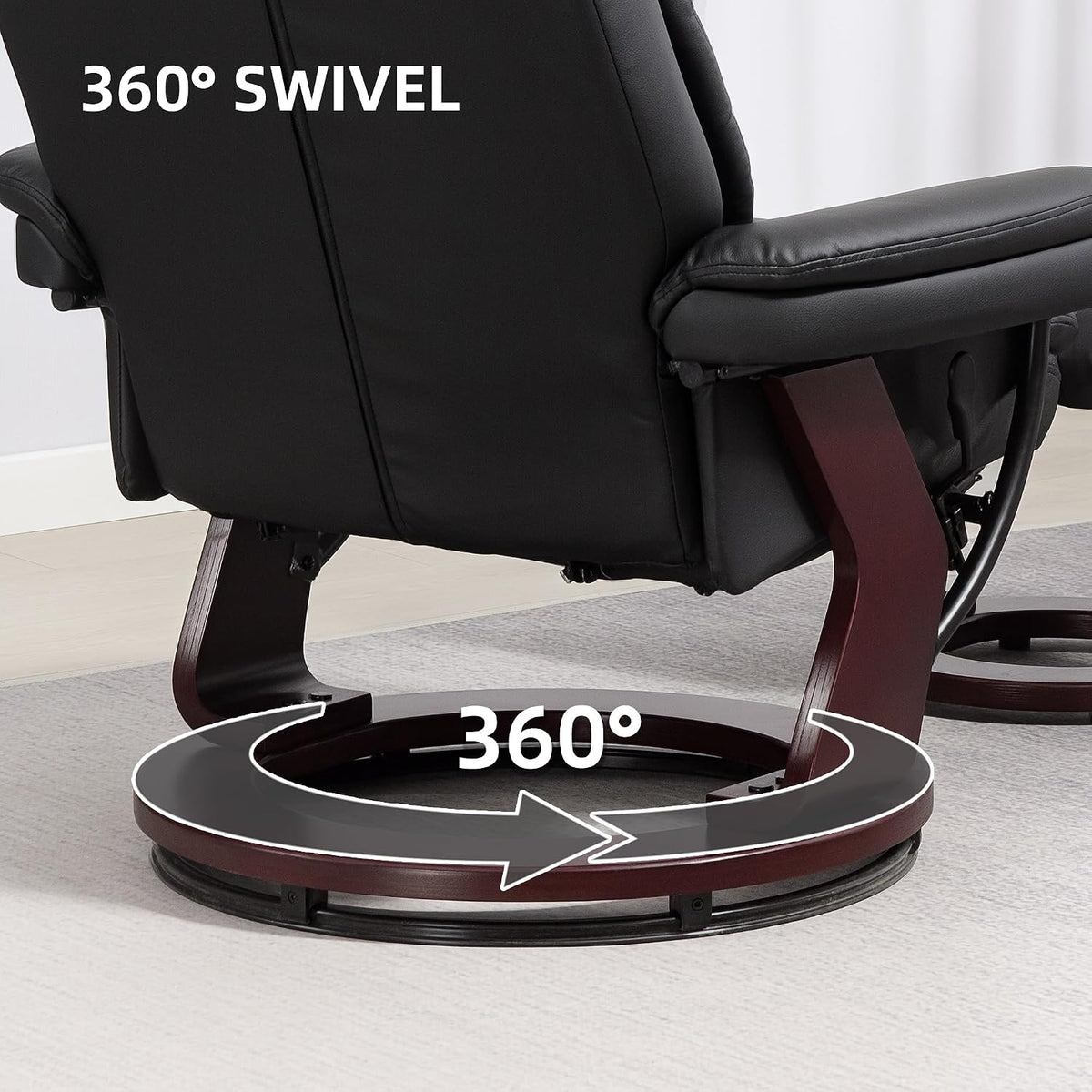 HOMCOM Swivel Recliner Chair with Ottoman, Adjustable Backrest Black