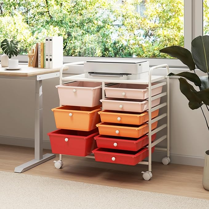 LDAILY 9 Drawer Rolling Storage Cart, Rolling Cart - Image 2