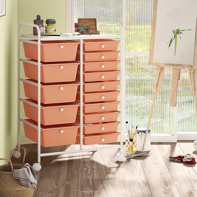 COSTWAY 15-Drawer Rolling Storage Cart, Mobile Utility Cart - Image 2