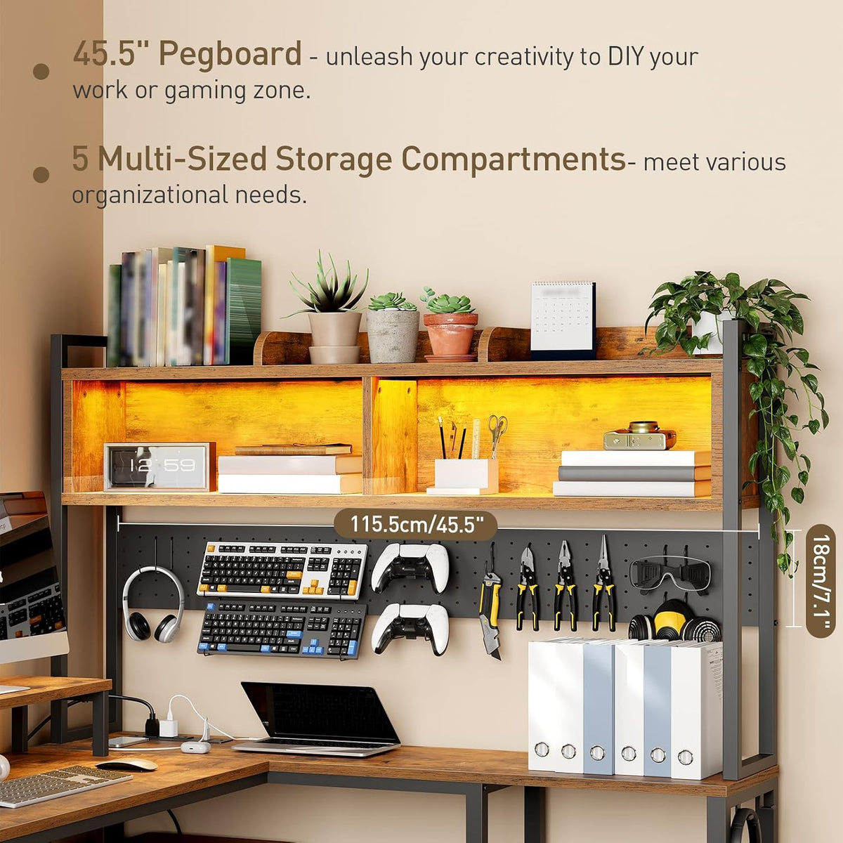 RALGEND L Shaped Gaming Desk with Storage Drawers & Shelves, Power Outlets