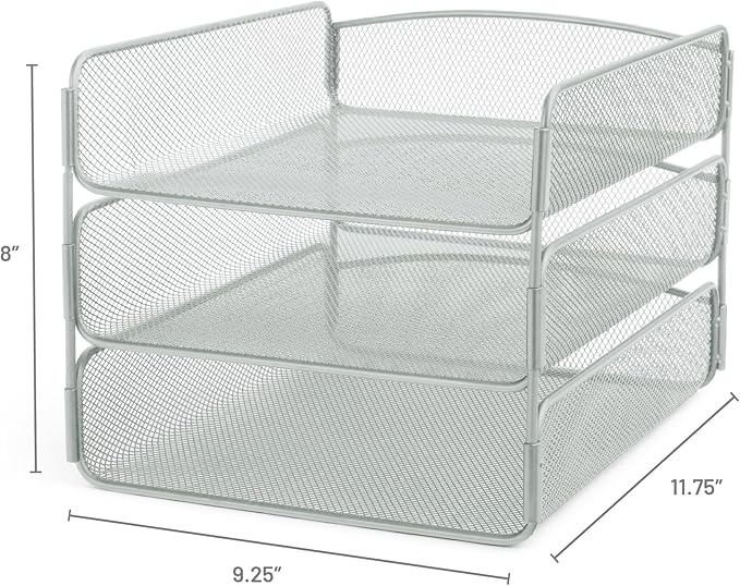 Safco Onyx Desktop Organizer, 3-Tier Paper Tray, Durable Steel Mesh Construction - Image 2