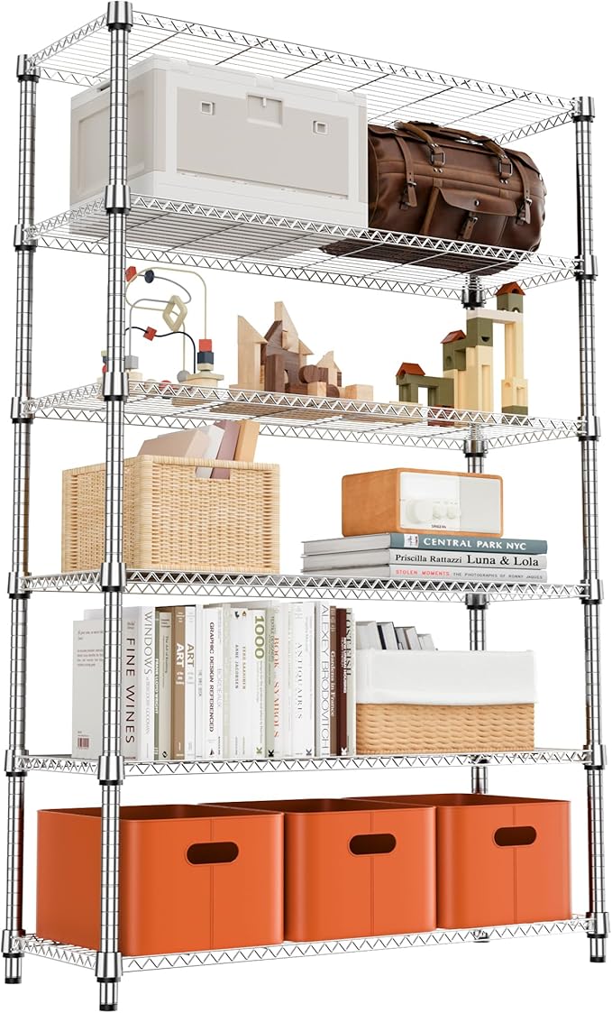 M MZG 6 Tiers Shelf 2100 lbs Steel Storage Shelving Utility Shelving Unit Steel by MEIGAOPLASTICANDMETALHKCOLIMITED
