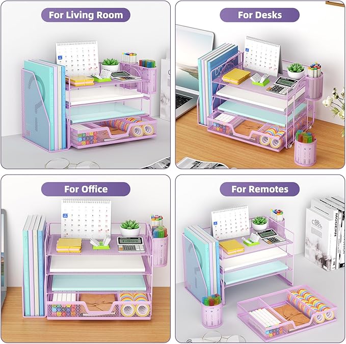 Marbrasse Desk Organizer and Accessories，4-Tier Paper Letter Tray Organizer - Image 6