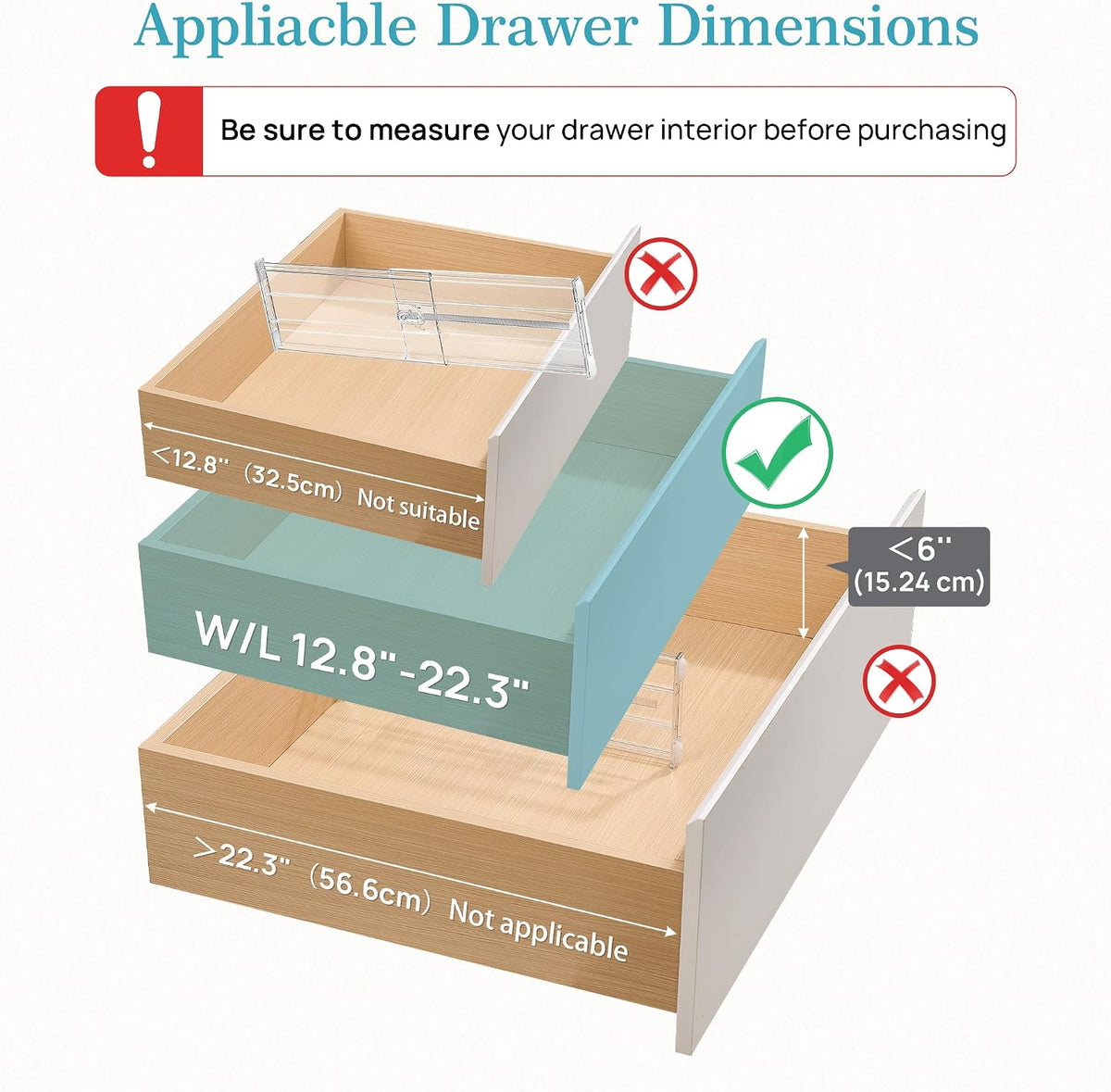 Vtopmart 6" Tall Upgrade Drawer Dividers, 12.8"-22.3" Expandab...