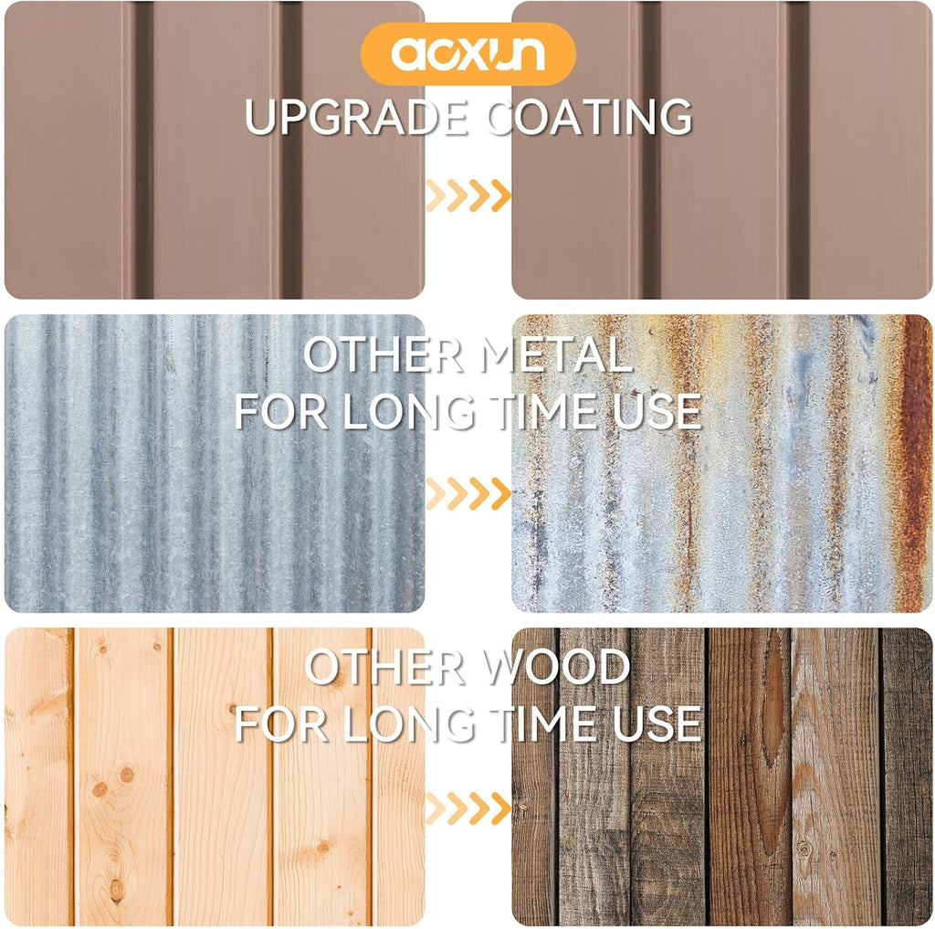 aoxun 6x4 ft outdoor storage shed, brown, close-up detail