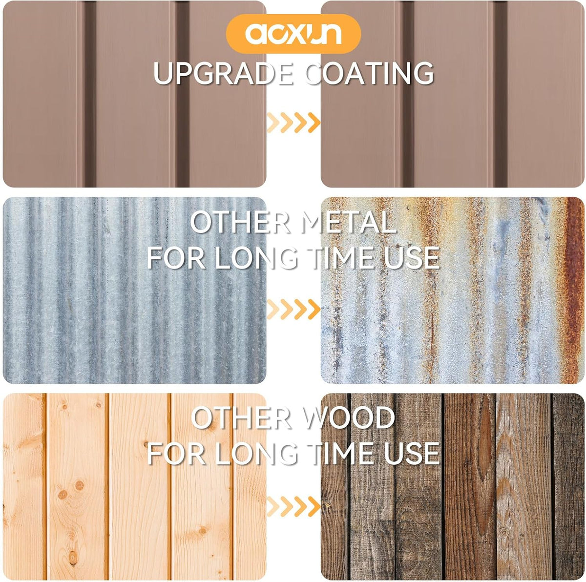 aoxun 6x4 ft outdoor storage shed, brown, close-up detail