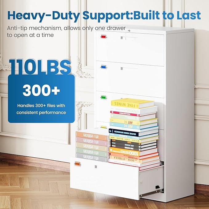 PEUKC 5 Drawer File Cabinet, Lateral Filing Cabinets - Image 8