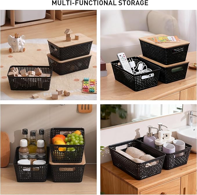 Anywish Storage Bins with Lids 6 Packs, Plastic Storage Bins with Bamboo Lids - Image 8