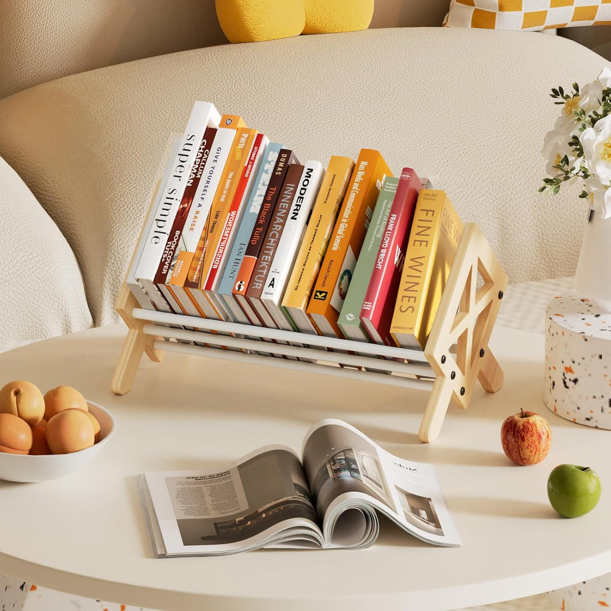 Desktop Bookshelf Organizer, Wood Office Tabletop Book Storage Rack, Tilting ...