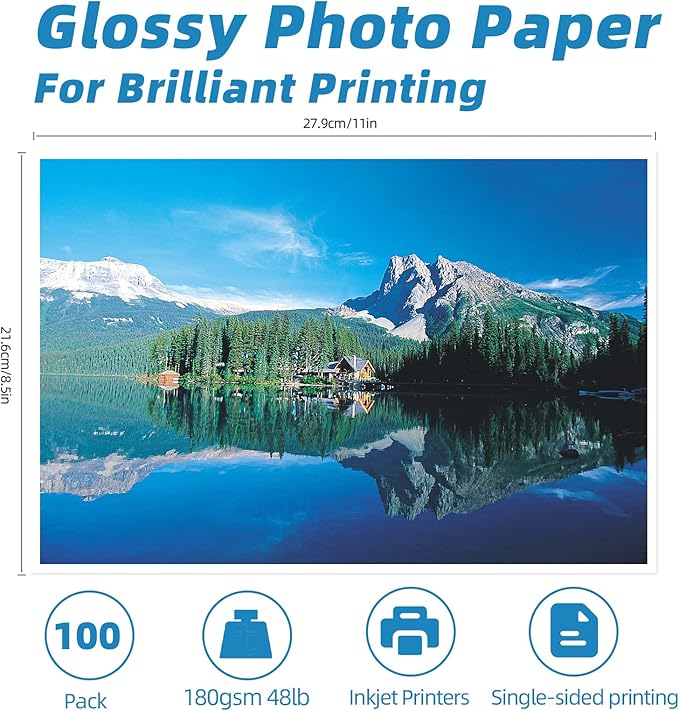 Uinkit 100 Sheets Inkjet Photo Paper Glossy 8.5x11 48lb 180Gsm Professional - Image 3