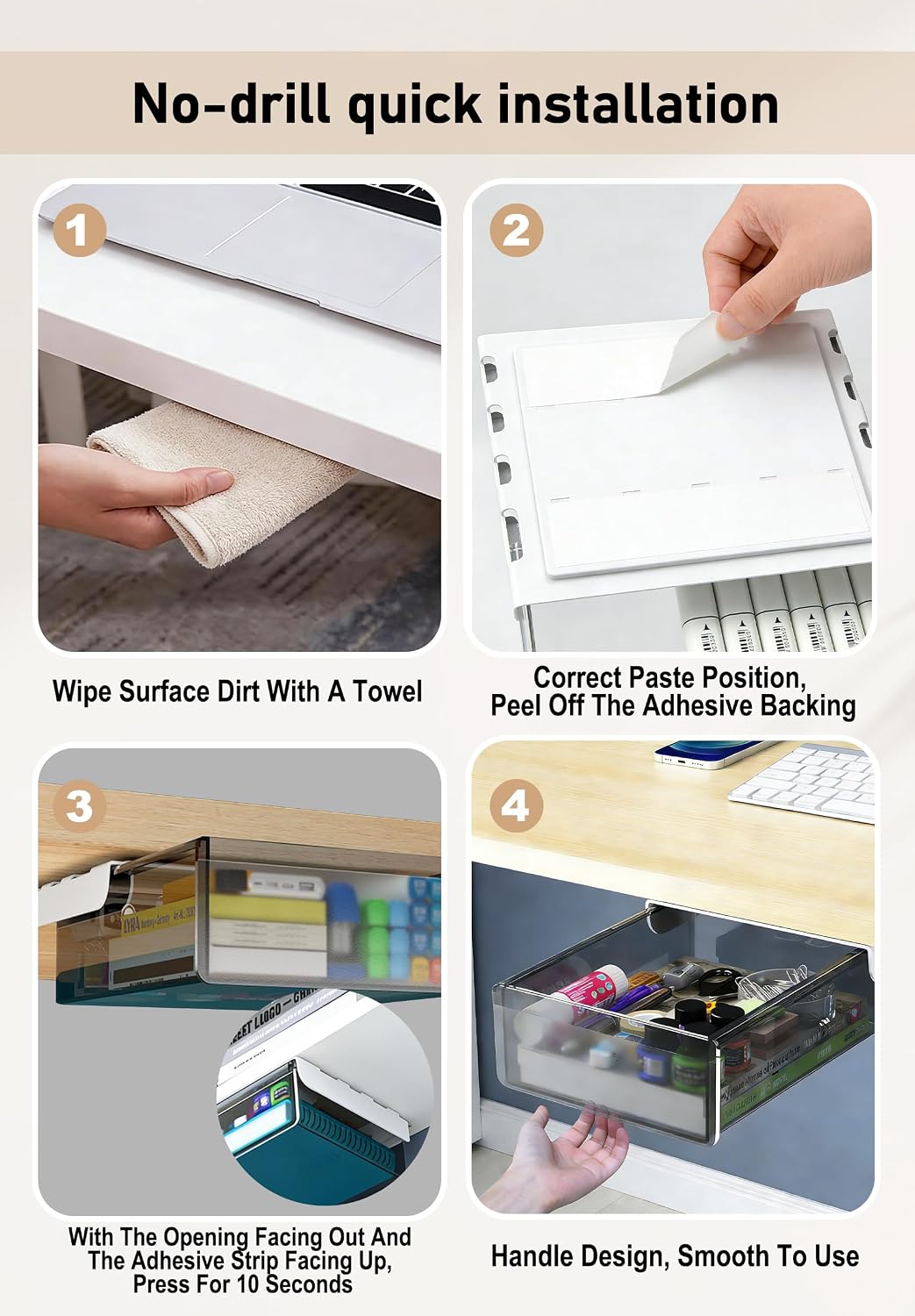 Under Desk Drawer Set of 3, Slide-Out Under Desk Storage Drawers (Large/Mediu...