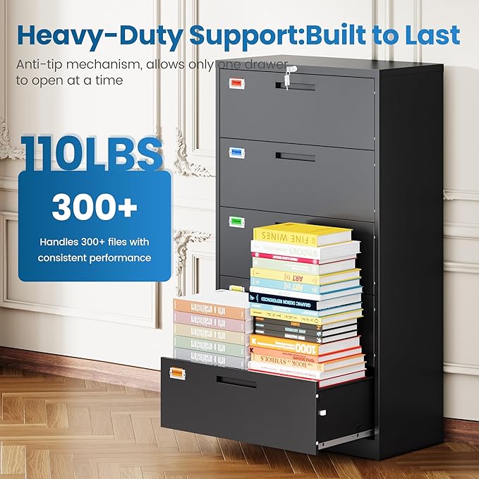 PEUKC 5 Drawer File Cabinet, Lateral Filing Cabinets - Image 8