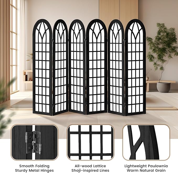 ALeesing Folding Room Divider Privacy Screen Freestanding 6-Panel Shoji Style - Image 3